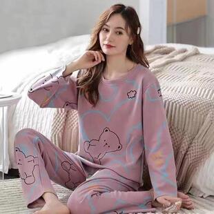清新ins风卡通圆领可爱甜美套头居家套装 女新款 睡衣春秋款 长款