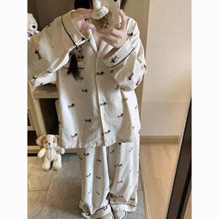 ins韩系慵懒风睡衣女春秋季甜美可爱简约宽松学生长袖家居服套装