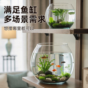 圆形鱼缸小型家用桌面金鱼缸斗鱼生态缸水草造景缸透明懒人水族箱