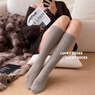 美拉德亚麻灰小腿袜女秋冬保暖加厚纯色显腿长美腿女士袜子长筒袜