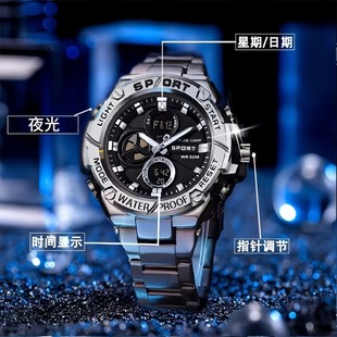 网红气质钢铁手表之芯男士手表多功能户外游泳夜光潮流双机芯