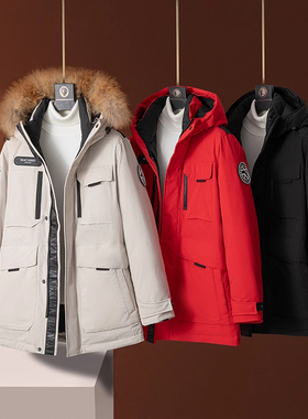 大鹅情侣工装羽绒服男女嘉兴平湖同款毛领加厚极寒派克服外套跑男