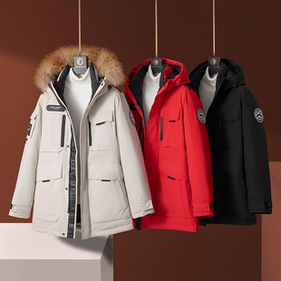 大鹅情侣工装羽绒服男女嘉兴平湖同款毛领加厚极寒派克服外套跑男