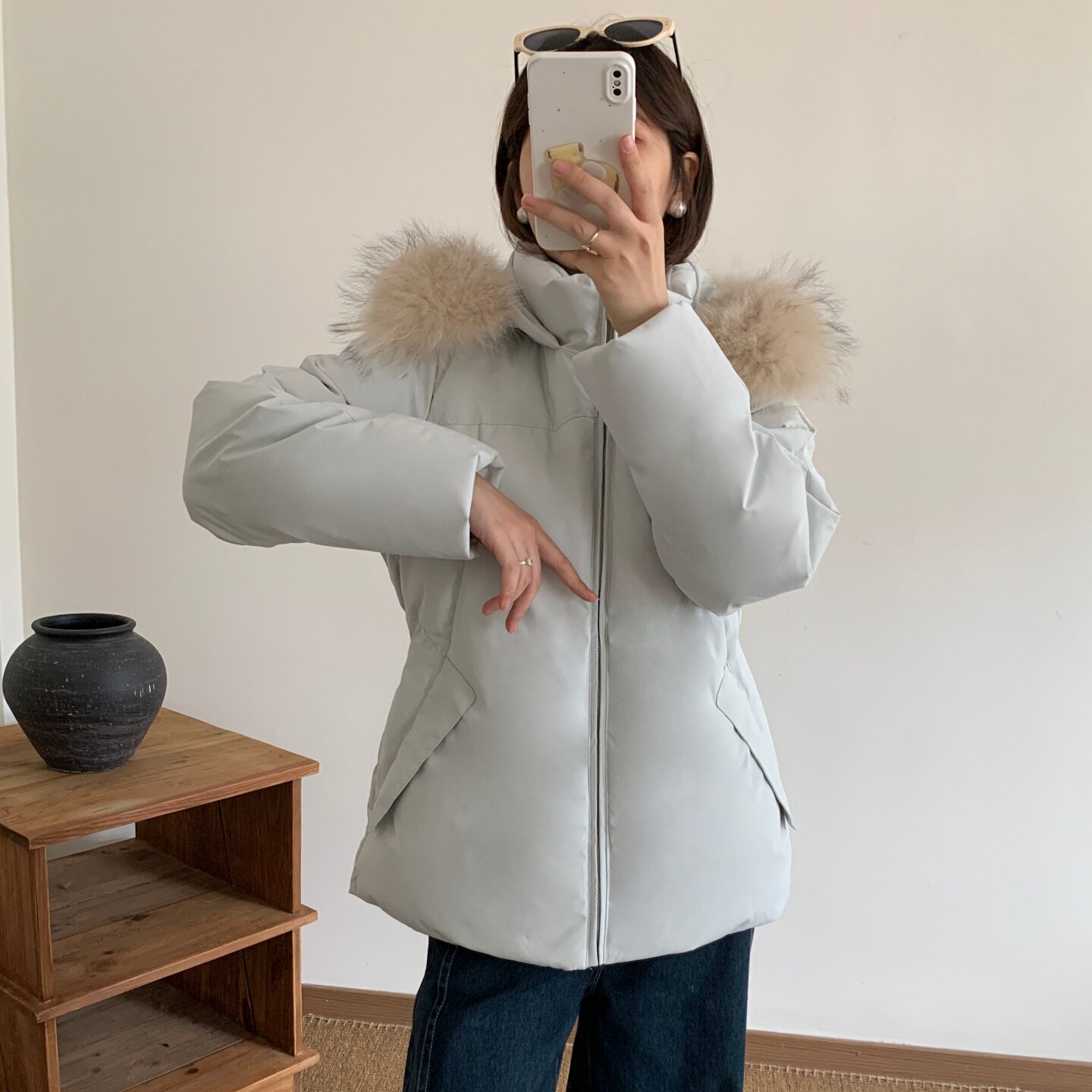 晴曼汐女加厚大毛领显瘦羽绒服