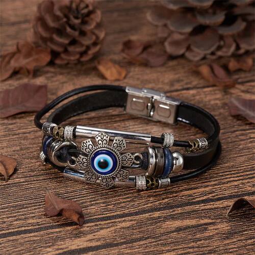 Men Leather Bracelet Classic Fashion Evil Eye Beads