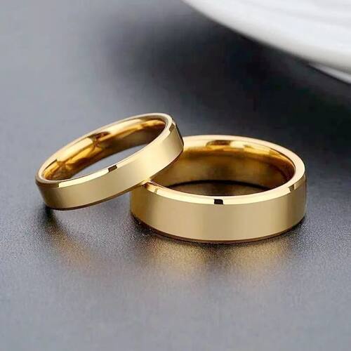 Simple 4MM 6MM Smooth Stainless Steel Couple Rings Gold