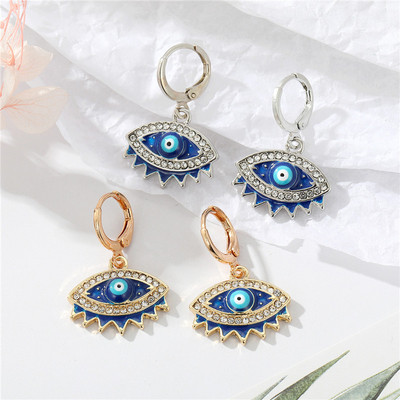 1 Pair Punk Blue Evil Eye Hoop Earrings Trendy Cool Unique