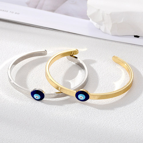 Copper Round Blue Evil Eye Open Cuff Bangle Couple Bracelet