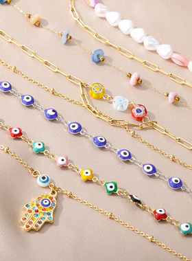 Turkey Evil Eye Bead Crystal Palm Anklet For Women Boho