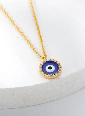 Blue Evil Eye Charms Necklace For Women Stainless Steel