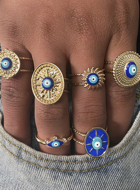 Punk Sun Evil Eye Finger Rings For Women Men Couple Vintage