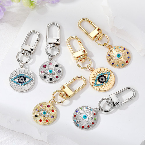 Rainbow Zircon Golden Evil Eye Keychain Keyring For Women