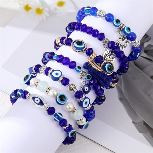 Shell Elephant Turkish Evil Eye Bead Bracelet For Women Men