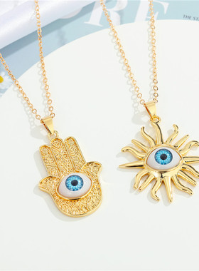 1Pcs Sun Hand Hamsa Evil Eye Pendant Necklaces For Women