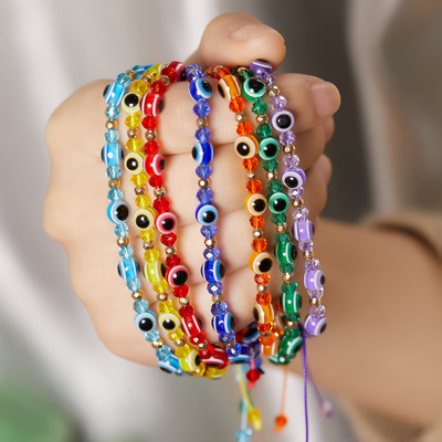 Lucky Blue Turkish Eye Beads Bracelet For Woman Men Braided