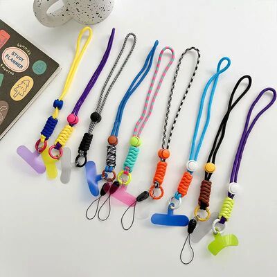 Short Wrist Woven Phone Lanyard Hand Strap Colorful Pendant