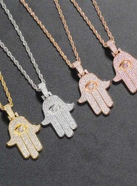 Greek Eye Fatima Hand Necklace Stainless Steel Turkish Eye