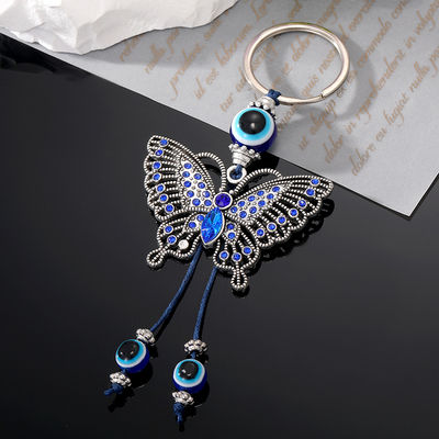 Crystal Turkey Blue Eye Bead Butterfly Animal Keychain