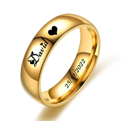 6MM Gold Stainless Steel Lover Couple Wedding Band Rings
