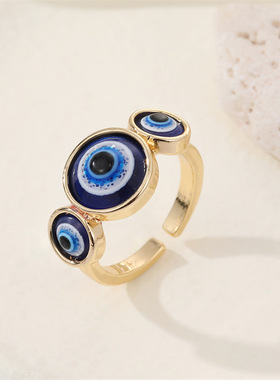 Bling Round Blue Evil Eye Finger Rings For Women Men Punk