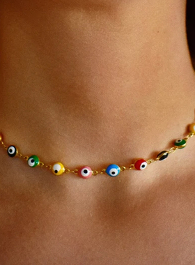 Colorful Enamel Dripping Oil Blue Evil Eye Necklace For