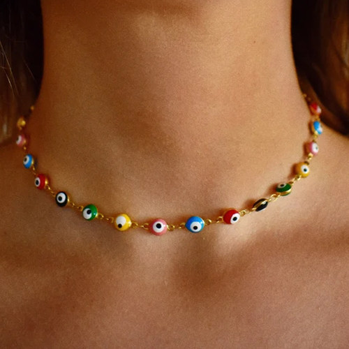 Colorful Enamel Dripping Oil Blue Evil Eye Necklace For