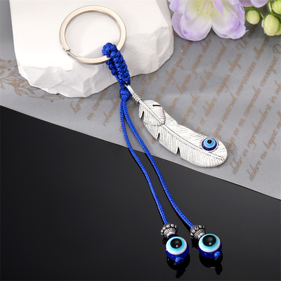 Trendy Owl Blue Evil Eye Keychain for Women Lucky Metal