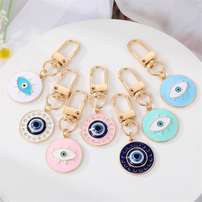 1Pcs Round Evil Eye Keychain Key Ring For Friends Couples