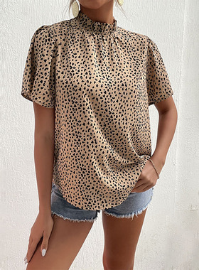 Top short sleeve niche fashion leopard vest上衣短袖小众时尚