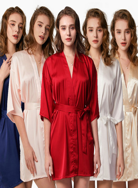 bathrobe red bridesmaid dressing gown薄款浴袍红色伴娘晨袍女