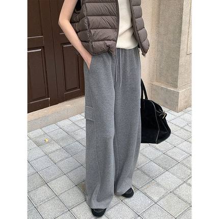 THE MIND醋酸羊毛休闲卫裤女2025冬季新款韩版阔腿垂感长裤T5810D