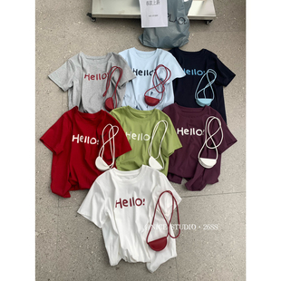 STUDIO 配包包 2026夏季 T恤 63809 韩系Hello字母短袖 奶思家NICE