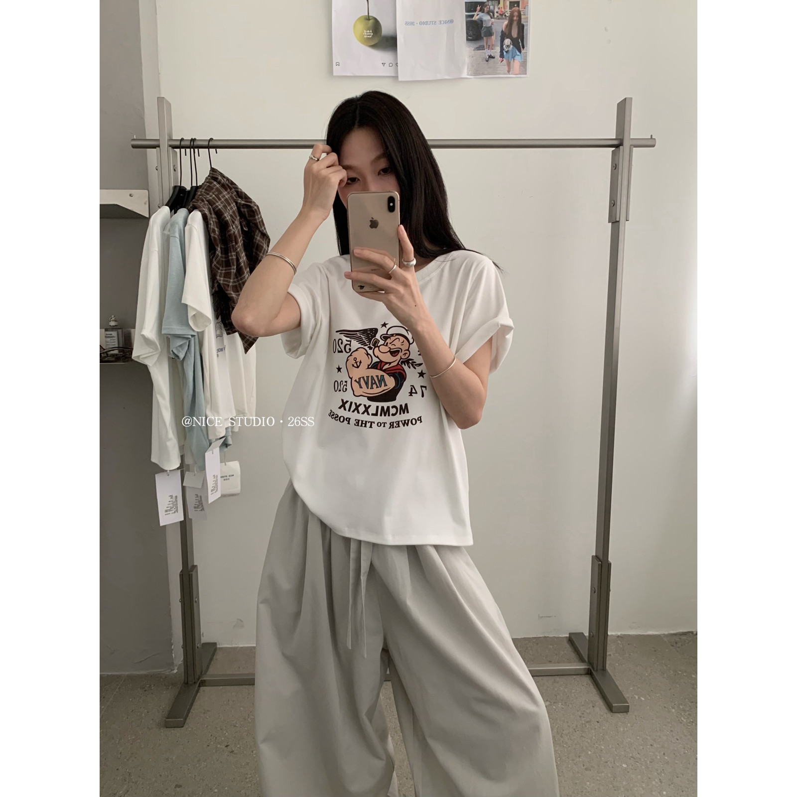 奶思家NICE STUDIO-夏上新大力水手印花ins潮百搭短袖T恤女1291
