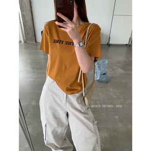 韩系简约植绒字母印花短袖 2026夏季 T恤女1203 STUDIO 奶思家NICE
