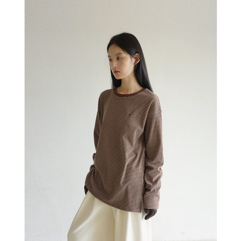 EVERTRUE2025秋冬韩版条纹T恤女