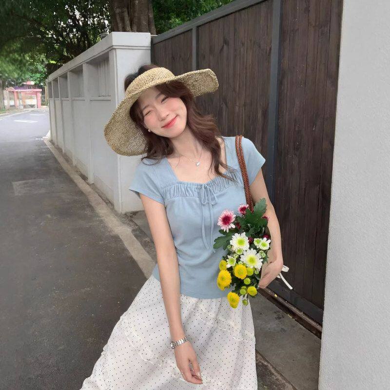 苏珊SUSAN 2026夏季新款方领绑带短袖T恤女韩系女装韩版上衣TW985