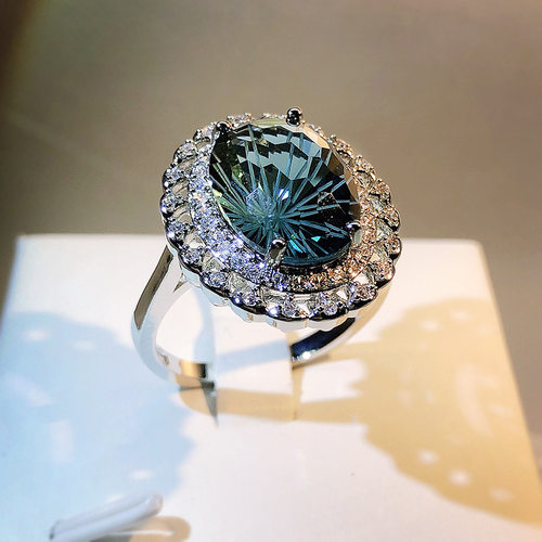 Top Shining Natural Brazil Green Crystal Ring Jewelry Real