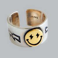 Silver Color Vintage Smiling Face Open Rings for Women Punk thumbnail 2