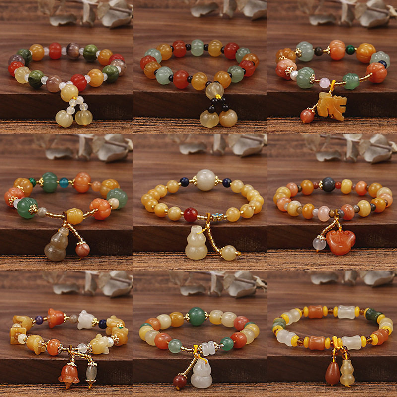 new retro pumpkin bead bucket bead golden silk jade bracelet