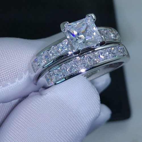 Princess cut  Lab Diamond Promise Ring sets 925 Sterling