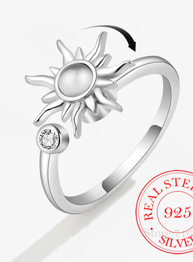 925 Sterling Silver Zircon Sunflower Spinner Rings for