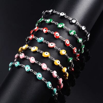 6mm Wide Egg Evil Turkey Eye Chain Stainless Steel Bracelet