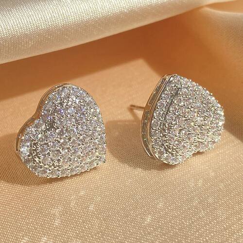 Loving Heart Zirconia Stud Earrings For Women Girls Silver