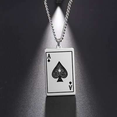 Skyrim New Stainless Steel Poker Card Ace of Spades Pendant