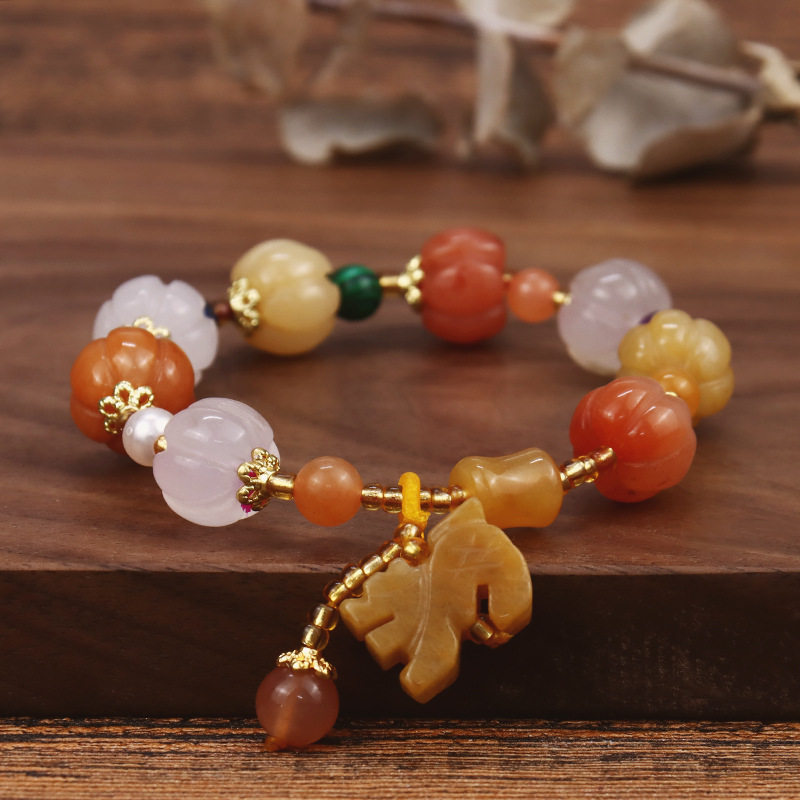 golden silk jade pumpkin beads ethnic style simple bracelet