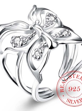 2023 Retro Antique Crystal Butterfly Finger Ring Real 925