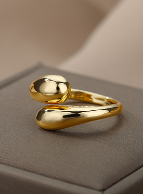 Stainless Steel Smooth Double Ball Beads Rings For Woman