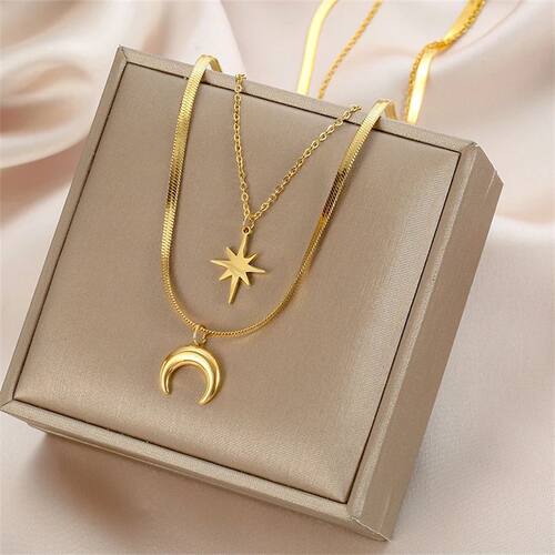 316L Stainless Steel Snake Bone Double Layer Chain Moon Star