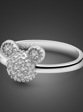 Hot Sale 100% 925 Silver Ring Women Matte Design Mickey