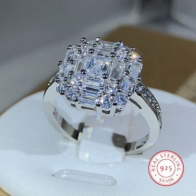 Exquisite Square Zircon Countless Claw Rings 925 Sterling